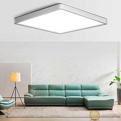 12in/30cm 24W Square LED Flush Mount Ceiling Light, 5000K Daylight White Bathroom Light, 3200LM, White Flat Ceiling Lights, 240W Equivalent Ceiling Lamp for Closets, Kitchens, Hallway, Bedrooms, etc.