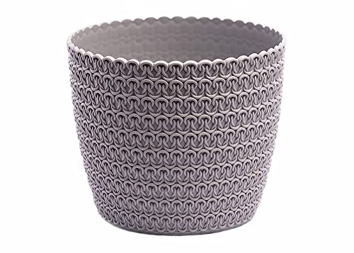 Home Garden Ornaments Plant Pots Indoor – Plastic Planter with Woven Effect Texture Without Drainage Holes Flower Pot (Grey, 26cm / 10.2 inch)