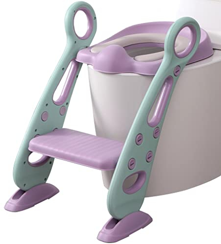 Topfchentrainer Mit Leiter Einstellbar Toilettensitz Mit Treppe Mit PU-Kissen, Zusammenklappbar Toilettentrainer Mit Treppe Für Jungen Und Mädchen, Belastbarkeit 80kg