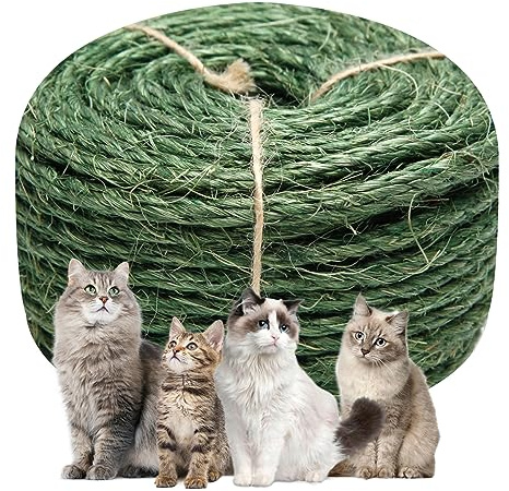 Juomid Green Sisal Rope, 1/4 Inch, 32-Feet, for Cat Scratching Post, DIY Hemp Twine, 6mm, 10m