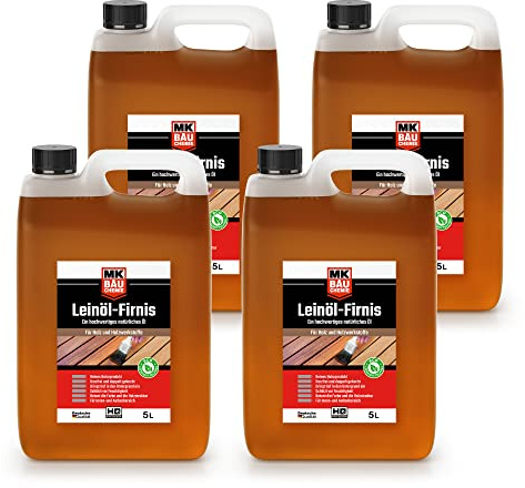 MK BAUCHEME Leinöl-Firnis - Doppelt gekochtes Holzöl als natürlicher Holzschutz für Möbel - Wasserabweisend, 20 Liter