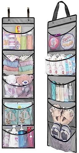 devesanter Hängeregal 2 Stück Hängeaufbewahrung Organizer mit 5 Netztaschen,Taschen Organizer für Schrank Aufbewahrung über der Tür Hängend uscheltiere Aufbewahrung für Schlafzimmer (grau)