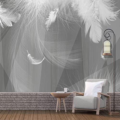 GIVLWF Papier Peint Panoramique de Noir Blanc Géométrique Blanc Plume, Fond Gris Déco de La Maison - Pour Salon Chambre D'enfant Décoration Murale 150 x 70 cm
