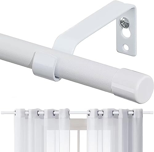 Barra de cortina ajustable de 76-308 cm y 16 mm de diámetro, con tapones decorativos y soportes, conjunto de accesorios de acero inoxidable, para decoración de dormitorio (blanco mate)