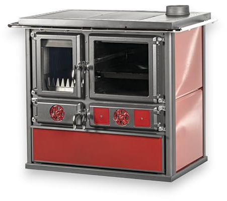 Briconess Cucina Stufa a Legna Bordeaux con maioliche in Ceramica focolare in ghisa 8,4 kw