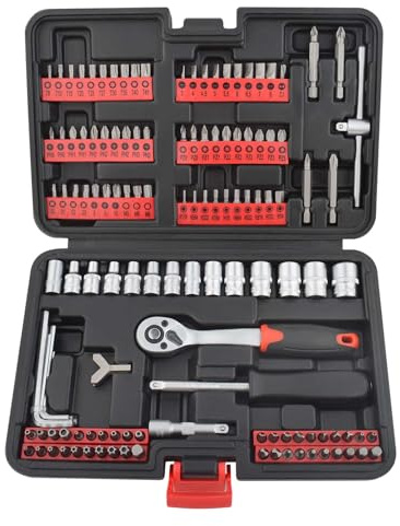 Gunpla 130-teiliges Steckschlüssel-Set Mechaniker-Werkzeugkoffer für KFZ und Hause mit 1/4 Zoll Umschaltknarre Ratschengriff, Schrauberbits, Inbusschlüssel