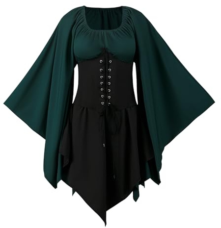FJKVKDT - Vestido medieval para mujer, disfraz renacentista, victoriano, con mangas de trompeta, con corsé, para Halloween (modelo 1, M)