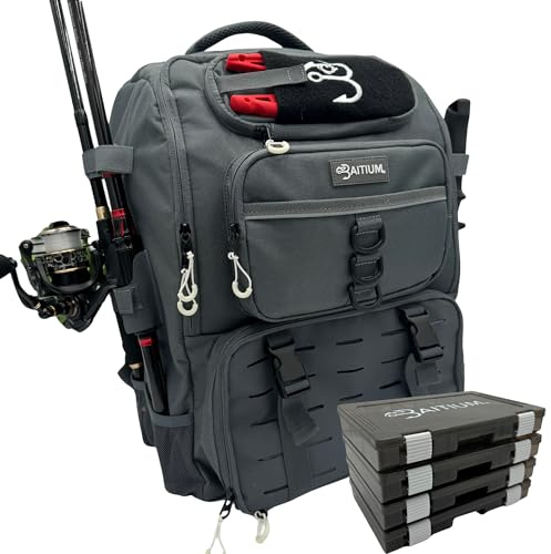 Baitium Angelrucksack – 40 l Angeltasche mit Kühler, Rutenhalter, perfekt für Angelausrüstung