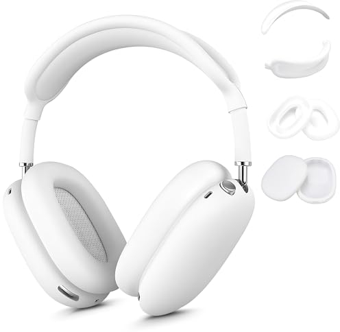 Seltureone 4 in 1 Hülle kompatibel für AirPods Max, Ohrpolster-Abdeckung/Ohrmuschel-Abdeckung/Kopfband-Abdeckung/obere Abdeckung für AirPods Max, Schutzhülle für AirPods Max – Weiß