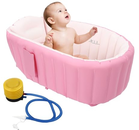 Baby Aufblasbare Badewanne Faltbar Rutschfeste Weiche Badewanne Baby Kinder Tragbare Dicker Langlebig Babybadewanne für 0-3 Jahre, Rosa