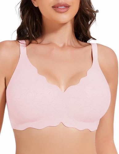 MOEOZLLO Petal Seamless Minimiser BH Damen Ohne Bügel V-Ausschnitt Bralette Ultra Comfort Schlaf Mit ZusäTzlicher VerläNgerung (Rosa, L)