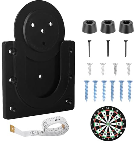 Cibles de fléchettes noires à suspendre avec mètre ruban, support mural avec vis et stabilisateurs, support d'accessoires étanches, cible de fléchettes en plastique pour murs