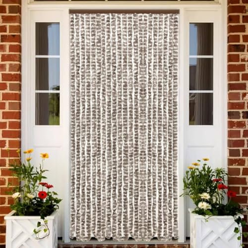 qohoio Fly Curtain Taupe and White 100x230 cm Chenille,Curtains Door Fly Screen Curtain For Doorways Window Decorations Room Divider
