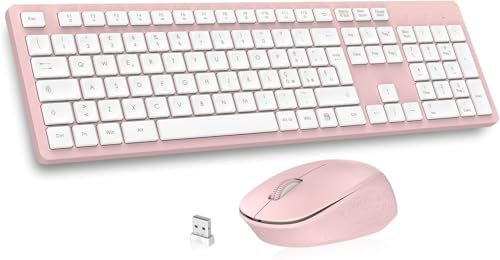 LeadsaiL Kit Tastiera e Mouse Wireless con Tastierino Numerico, Layout Italiano QWERTY, 2,4 GHz USB, Silenzioso, Compatibile con PC, Desktop, Laptop, Computer per Windows, HP, Lenovo, Macc-Rosa