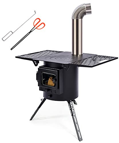 Estufa de leña, Estufa de leña portátil para Acampar, Estufa de leña Redonda para Picnic/Barbacoa al Aire Libre, calefacción/Cocina doméstica, con Kit de Chimenea para Estufa de Carpa