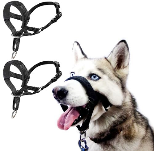 JSTHHTT 2 Pcs Hundehalfter Mit Gepolstertem Stoff, Hundehalfter mit Sicherheitsgurt, Verhindert, DASS Ihr Hund an der Leine zieht, Kopfgeschirr für Hunde, Leicht, mit gepolstertem Nasenriemen