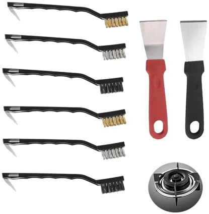 Mini Wire Brush Set - 8 Pcs Small Wire Brushes with Stainless Steel, Brass Nylon Bristles for Cleaning Masonry, Stoves, Sinks, Dust, Rust Removal