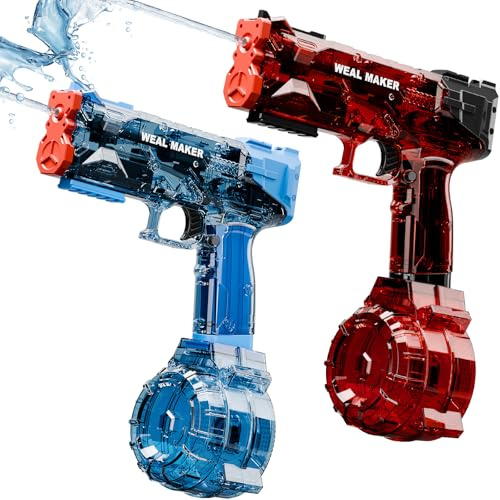 Wasserpistole Elektrisch Transparente Automatische Spritzpistole Hochleistung-Bis zu 6 Meter Reichweite-Wasserspritzpistole für Kinder & Erwachsene (Blau+Rot)