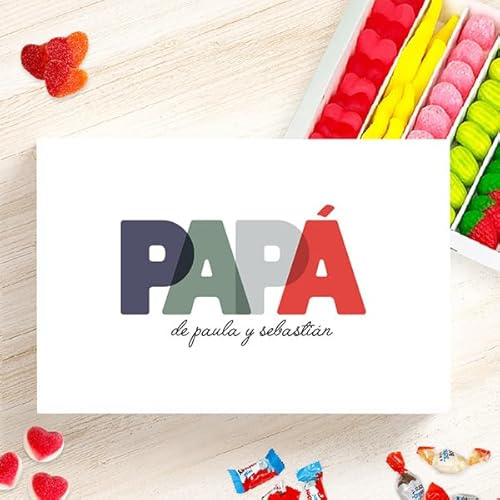 Transparent Gift Caja de Dulces Personalizada con Texto Papá Colores. Regalo Día del Padre. Caja de Bombones para Regalar. Caja Chuches Cumpleaños. Detalle Original para Hombre. Regalos para Padres