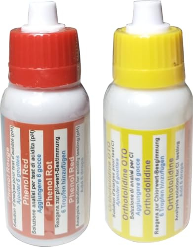 Test Kit Misuratore di Ph e Cloro (Otho/Phenol) 6 gocce Per Analizzare i Valori di Ph e Cloro Acqua (RICAMBIO 6 GOCCE)