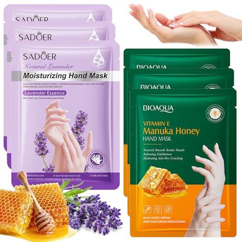 6 Paar Handmaske,Handpflege Handmasken Feuchtigkeitsspendende,Feuchtigkeitshandschuhe mit Honig Lavendel,Handschuhe Handpflege,Hand Mask für Trockenes Altern Rissige Hände