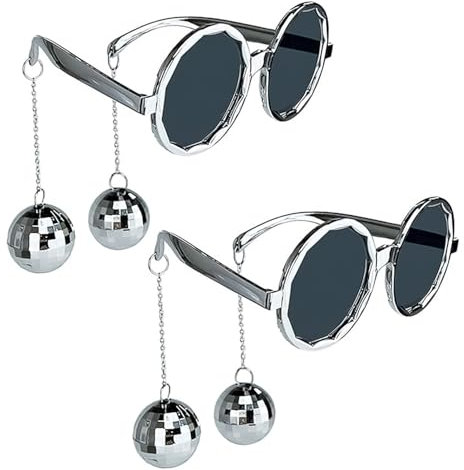 NAUZE 2Pieces Disco Ball Glasses Funky Sunglasses with Pendant Silver Chain 70s Disco Glasses Women and Girls Party Gifts for Disco Theme Party Favor
