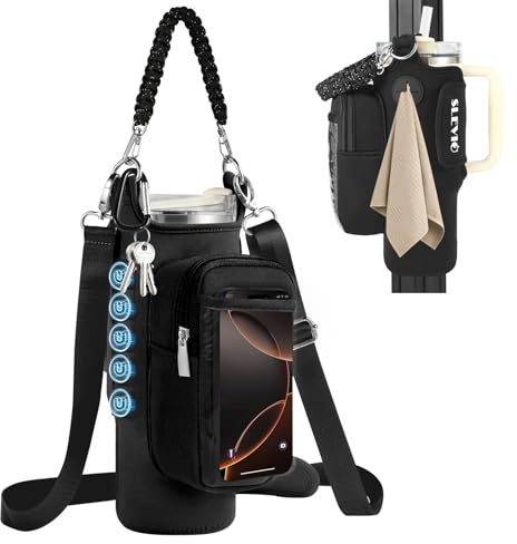 Magnetic Gym Bag for Men, Water Bottle Carrier Holder with Strap, Phone Pockets for Stanley Cup 40 oz Tumbler, Small Bag Gym Accessories for Women with N52 Super Magnet(Black)