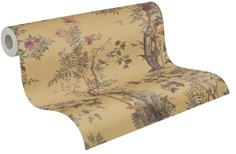 A.S. Création History of Art 2 Vliestapete Floral 10,05 m x 0,53 m - Grün, Gold, Lila, Metallic - Tapete Blätter für Wohnzimmer Schlafzimmer - 790432
