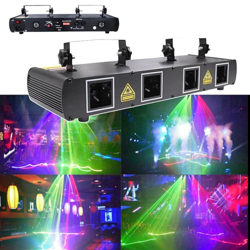 Espectáculo de iluminación de escenario, luz láser activada por sonido con 4 haces, proyector DMX512 for DJ, luces de fiesta, for cumpleaños, discotecas, karaokes, clubes, escenarios, iluminación de D
