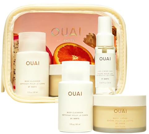 OUAI Wanna Get A-OUAI Kit – Limited Edition Travel Set with Cleanser, Body Crème & Hair & Body Mist – St. Barts Scent – Hydrating & Nourishing – 3-Piece Gift Set