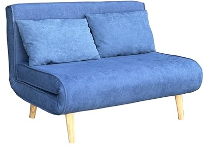 MUEBLIX.COM - Sofa Cama Ocenilla 2 Plazas, Sofa Cama Estilo Futón, Tela, Sillón Cama, Cama Sofa, 3 Posiciones (Sentado, Relax y Cama), Apertura Clic-Clac, Sofa de Diseño, Color Azul