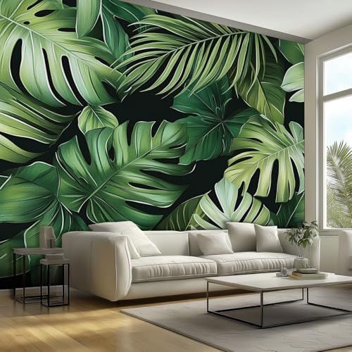 Tropical Leaf Wallpaper - Green Jungle Monstera Palm Plant Wall Paper, Tropical Leaf Home Decor, Non-woven Waterproof Print Wallpapers for Bedroom Living Room, Feature Walls Mural 100x70 cm