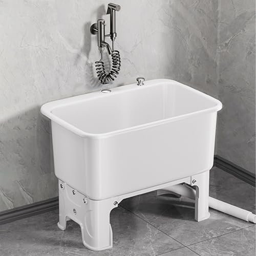 Plastica Lavandino da Esterno, Lavandino Portatile per Pavimenti con Kit di Scarico, Lavandino Indipendente di Grande Capacità, per Interni, Esterni, Garage, Balcone, Cucina(White,40cm/16'')