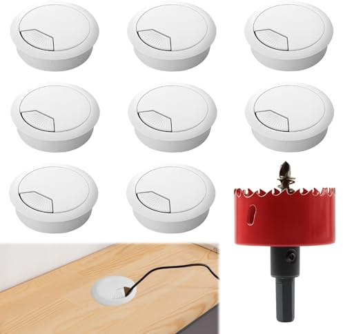 Menibeuty - Cable de escritorio (8 piezas, con sierra de campana, 50 mm, ojal de oficina, con pasacables para ordenador, funda para cable redondo, organizador de cables para el hogar y la oficina