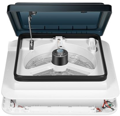 Ventilatore da tetto per camper, 5 W, con luci a LED e schermo a prova di insetti, impermeabile, IP68, 36 x 35,5 x 15 cm