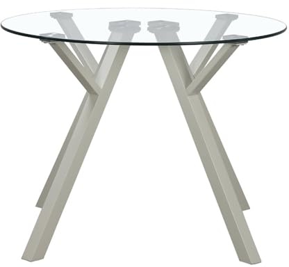 LOLAhome Mesa de Comedor Redonda Elsa para 6 Personas de 120 cm. Base de Metal Beige y Superficie de Cristal Templado. Un Toque Elegante y Atemporal para tu hogar.