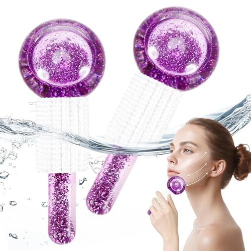 2 pcs Facial Ice Globes, rouleau de glace pour le visage, boules Violet | pour raffermir la peau, réduire les gonflements, les cernes,pour les massages du visage, des yeux et du cou rafraîchissantes