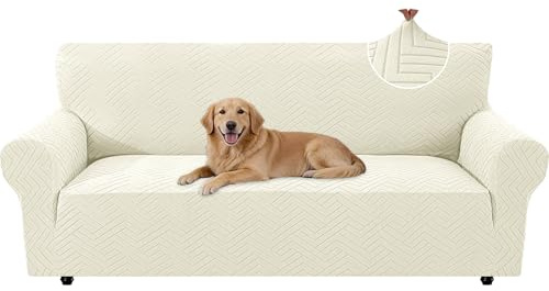 CYCMACO Stretch Sofaüberzug 3 Sitzer, Sofabezug rutschfest Mit Armlehnen, Universal Sofa Überzug Durable, Moderne Kratzfester Sofa Cover, Waschbare Sofaüberzug Für Wohnzimmer, Beige