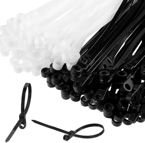 Pack of 100 Cable Ties Set Nylon Plastic Cable Ties with Screw Hole Self-Locking Cable Ties Universal Push Mount Cable Tie for Home Office Gardening Wires Cable Management
