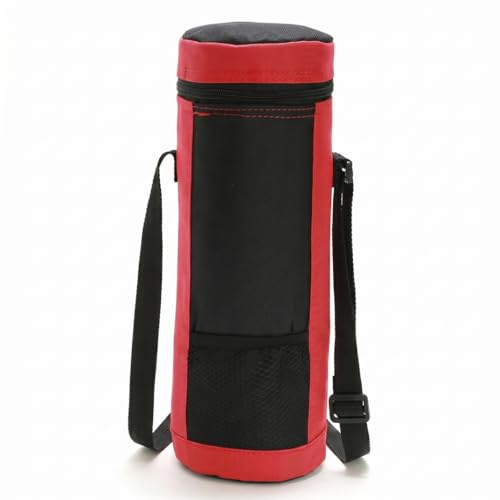 Bemonew Kühltasche für Flaschen, 1, 5 l isolierter Wasserflaschenträger mit verstellbarem Riemen, langlebige isolierte Kühltasche, Oxford-Gewebe – Rot