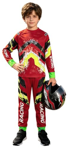 Yruioon Ensemble Maillots Moto pour Enfants Vêtements Cross pour Enfants Tricot Motocross Respirant Et Pantalon Sweat Motocross Vêtements Protection Rouge 9-10 Ans