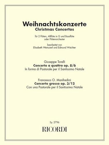 Weihnachtskonzerte für Querflöten: 2 Flöten, Altflöte und Bassflöte - oder Flötenorchester - Partitur und Stimmen mit bunter herzförmiger Notenklammer