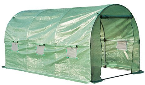 Outsunny Invernadero de Jardín Huerto Tipo Túnel 6 Ventanas Cultivos Plantas y Verduras Cubierta PE 140g/㎡ Impermeable 4x2x1.9m Acero