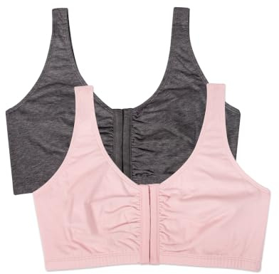 Fruit of The Loom Soutien-Gorge de Sport à Fermeture Frontale, Opaque, Rose pâle/Anthracite chiné, 115 Femme