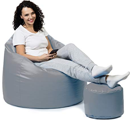 sunnypillow Premium XXL Sitzsack mit Hocker Riesensitzsack Outdoor & Indoor mit 320L Styropor Füllung Sessel für Kinder & Erwachsene Sitzkissen Sofa Beanbag viele Farben zur Auswahl Anthrazit