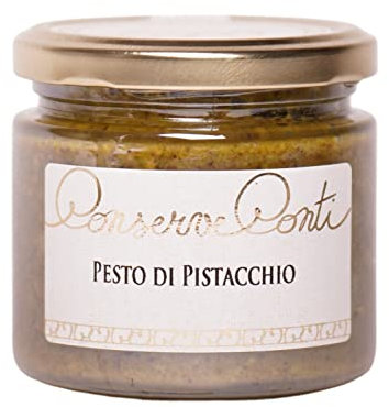 Pistachio Pesto in extra virgin olive oil - one glass Jar of 212 ml. Sicilian artisan production