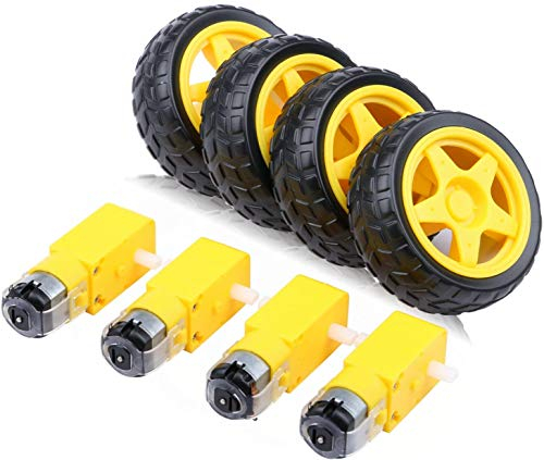 Gebildet 4pcs DC3V-12V DC Getriebemotor für Allradantrieb Spielzeugauto/Roboterkörper/Flugzeugspielzeug+4pcs Kunststoff Reifen Rad