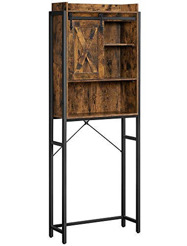 VASAGEL Toilettenregal, Badezimmerregal, mit Schrank, Stahlgestell, für Waschmaschine, einfache Montage, Industrie-Design, 64 x 24 x 171 cm, vintagebraun-schwarz BTS003B01