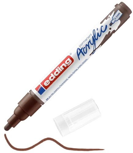 edding 5100 marcador acrílico de trazo medio - marrón - 1 rotulador acrílico resistente al agua - punta redonda 2-3 mm - pintura acrílica para lienzo, papel kraft, madera y piedra