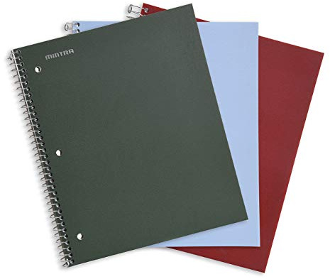 Mintra Office Durable Spiral Notebooks, 1 Subject, (Arctic Ice, Chili Oil, Green Olive, College Ruled 3pk)
